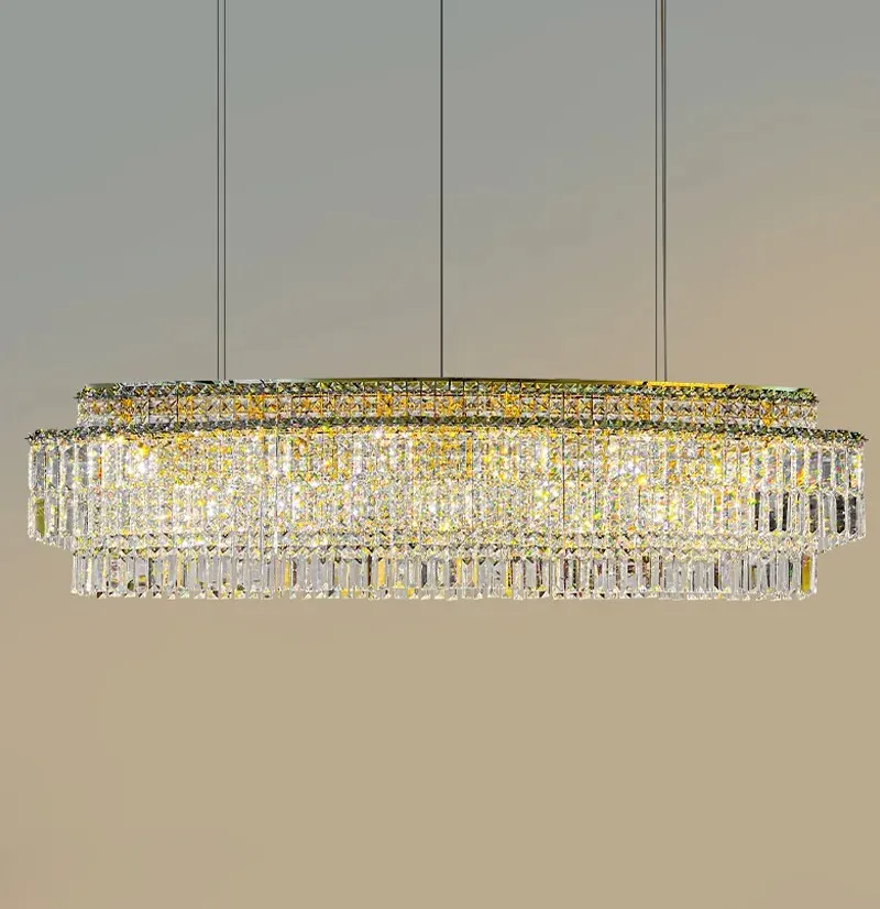 YLK Ageese - Modern Gold/Chrome Chandelier Rectangle Crystal Light