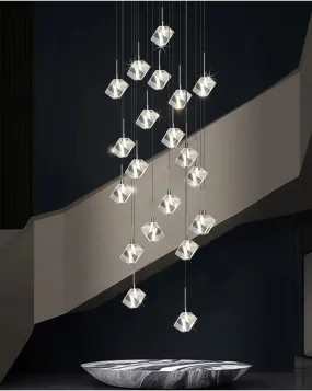 YLK Cube crystal chandelier for staircase Long LED light fixture