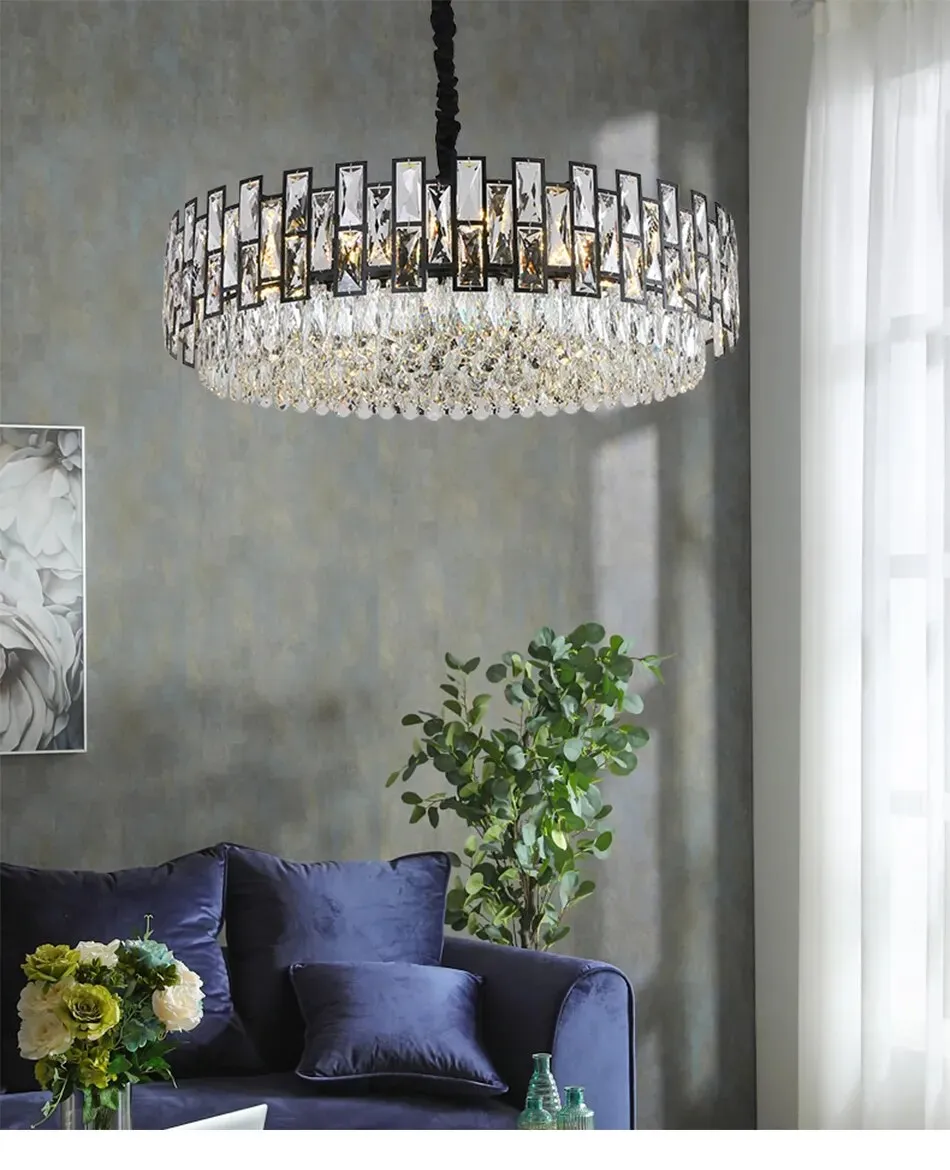 YLK Luxee Crystal Chandelier Black Large Round Design Hang Led Lighting Fixture