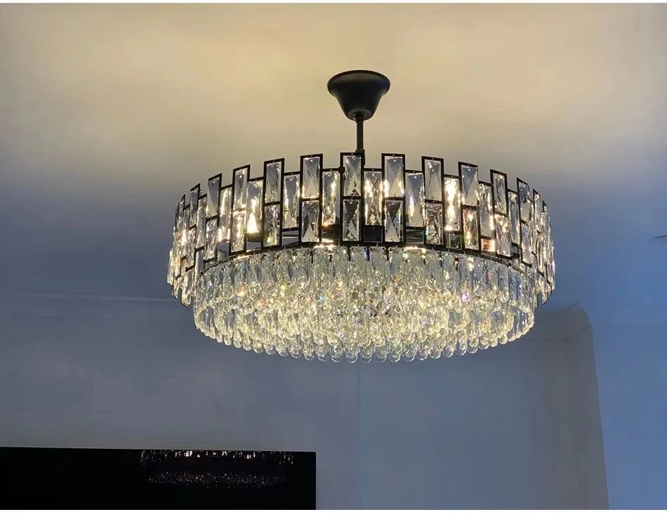 YLK Luxee Crystal Chandelier Black Large Round Design Hang Led Lighting Fixture