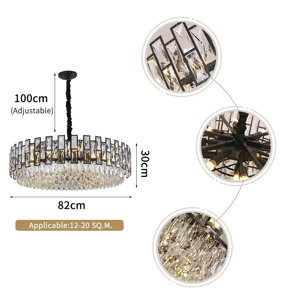 YLK Luxee Crystal Chandelier Black Large Round Design Hang Led Lighting Fixture