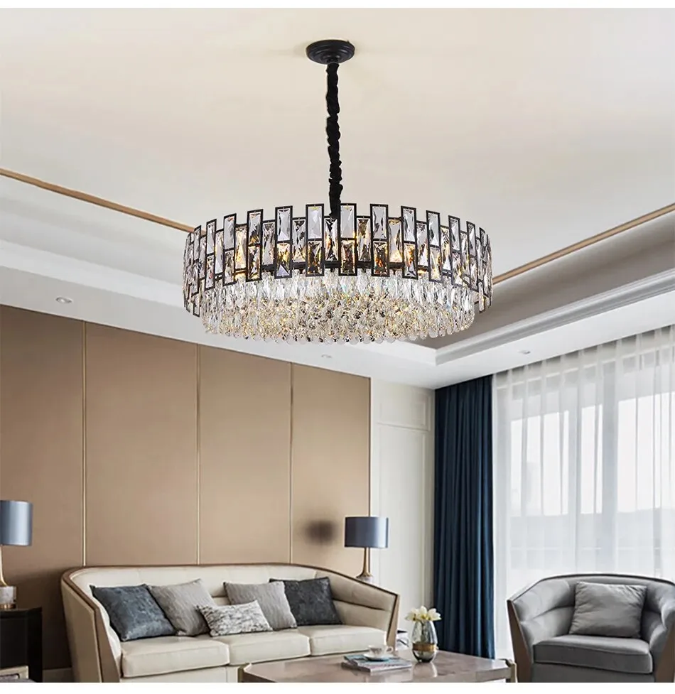 YLK Luxee Crystal Chandelier Black Large Round Design Hang Led Lighting Fixture