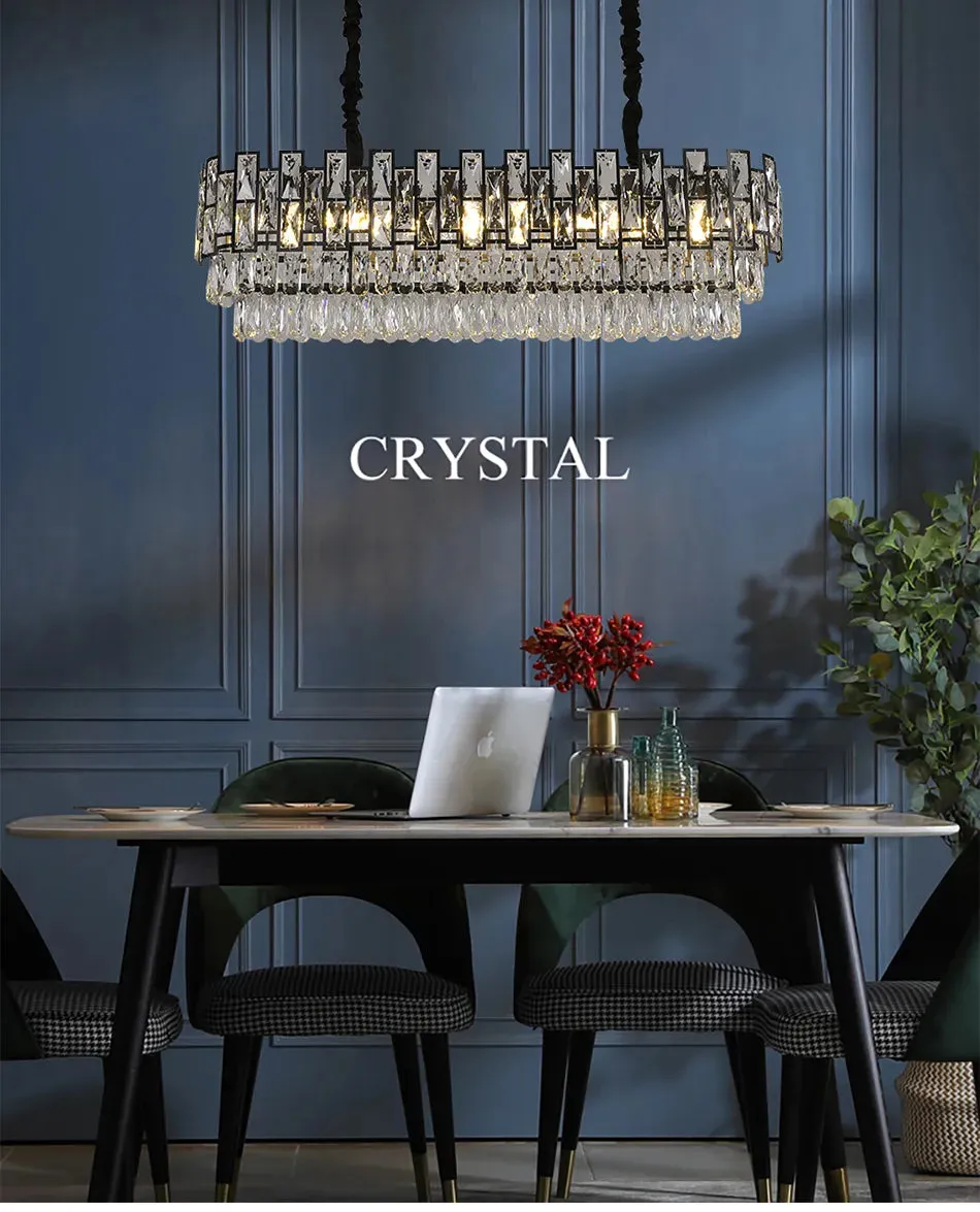 YLK Luxee oval design black body crystal island LED hanging light fixture