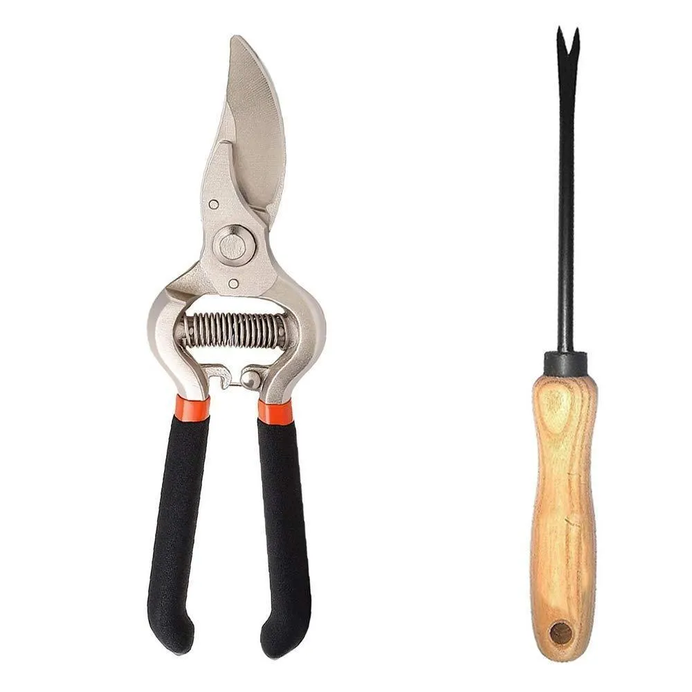 Your Brand Garden Combo - Garden Shears Pruners Scissor (8-inch) & Hand Weeder Straight