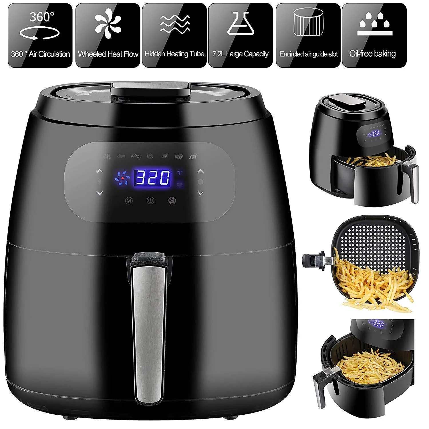 ZENY™ Air Fryer w/Digital Screen, XXL 7.6QT Large,8-15 Modes,1700W w/Auto Off Function &Recipe