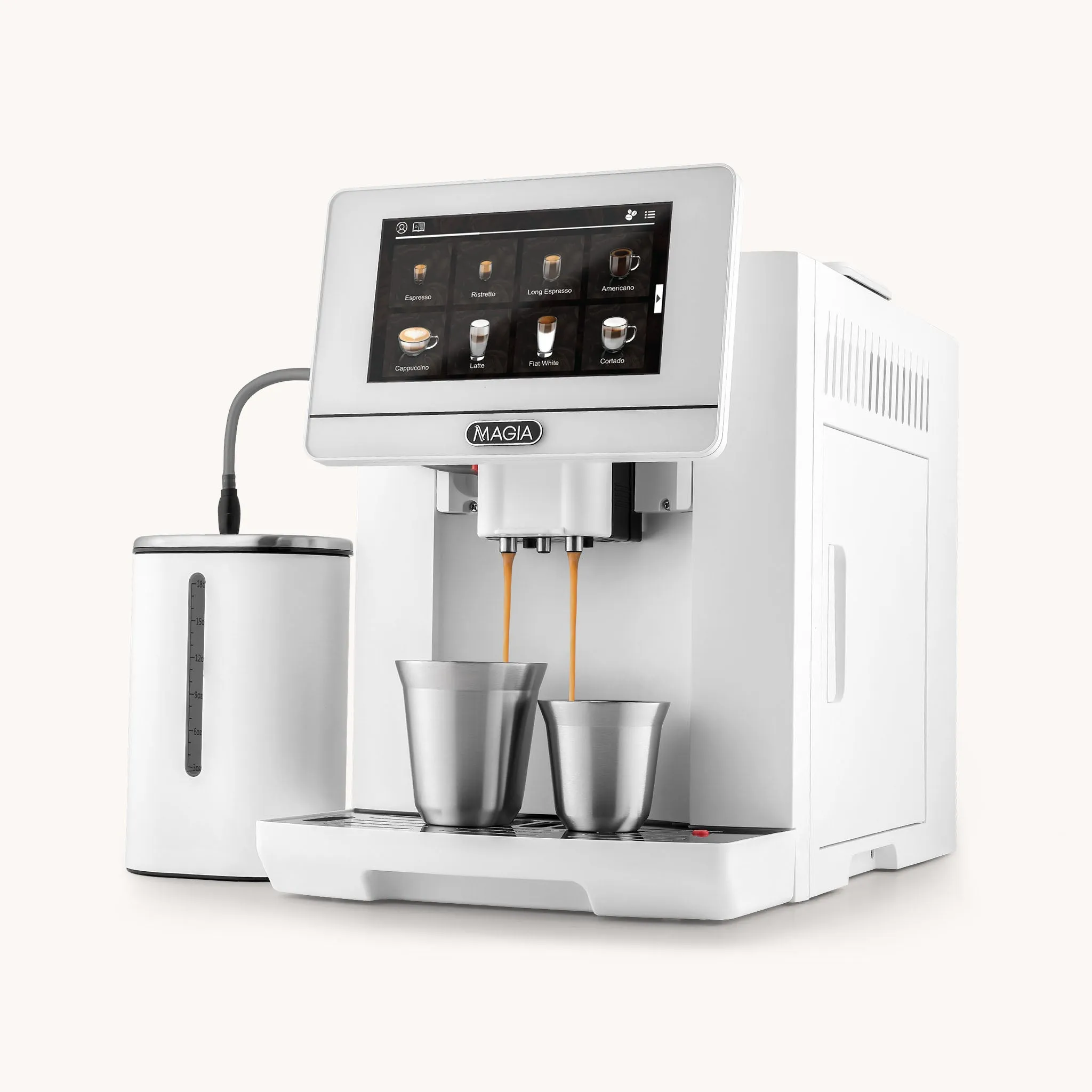 Zulay Magia LUX White Automatic Espresso Machine with Milk Container and Espresso Cups