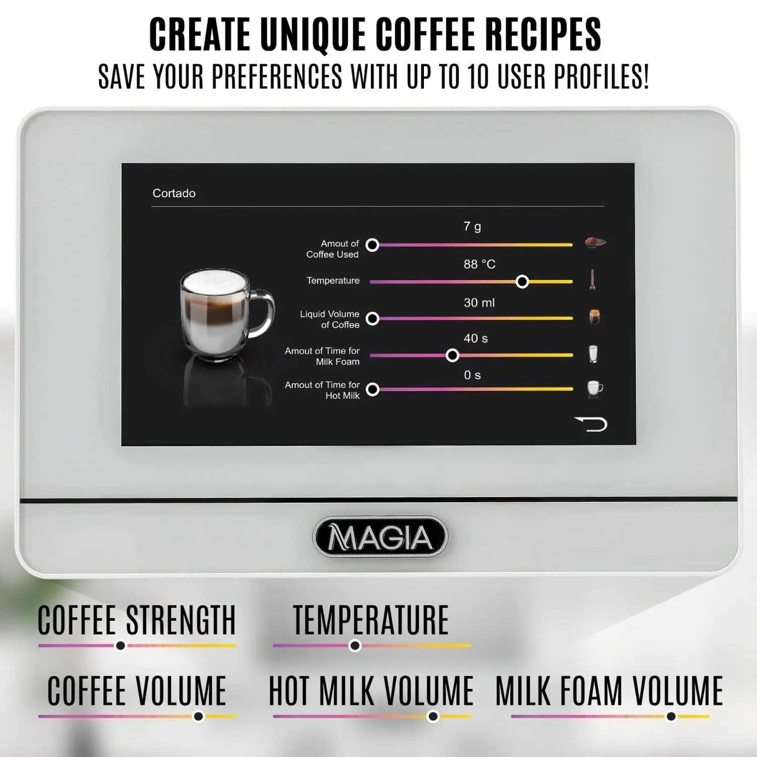 Zulay Magia LUX White Automatic Espresso Machine with Milk Container and Espresso Cups